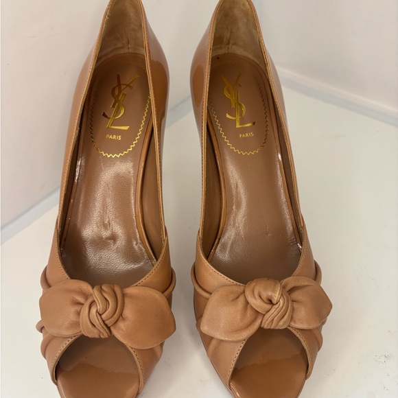 Yves Saint Laurent Brown Knotted Peep-Toe Heels - Picture 1 of 12